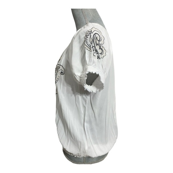 One World Live & Let Live Short Sleeve White Embroidered Blouse, Large - Picture 4 of 11